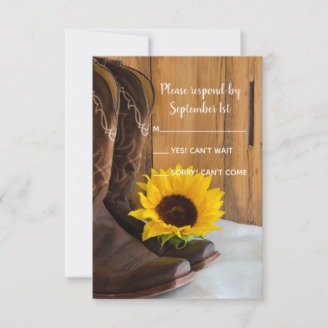 Country Sunflower Western Wedding RSVP Response (Front)