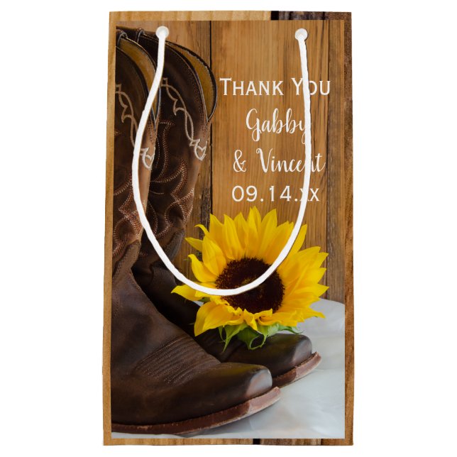 Country Sunflower Western Wedding Thank You Small Gift Bag (Front)