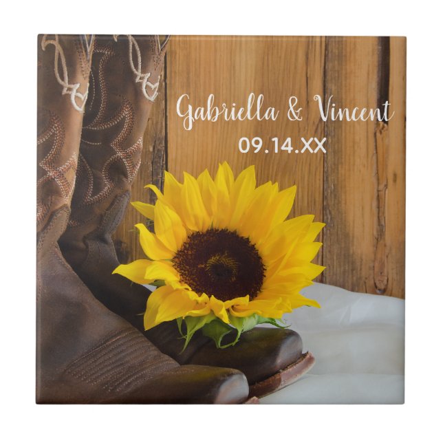 Country Sunflower Western Wedding Tile (Front)