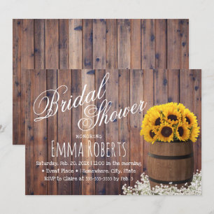 Country Sunflower Wine Barrel Rustic Bridal Shower Invitation