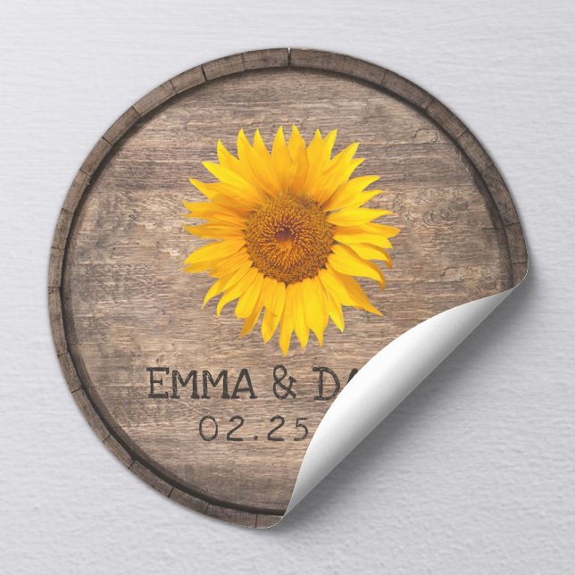 Country Sunflower Wine Barrel Wedding Thank You Classic Round Sticker (Creator Uploaded)