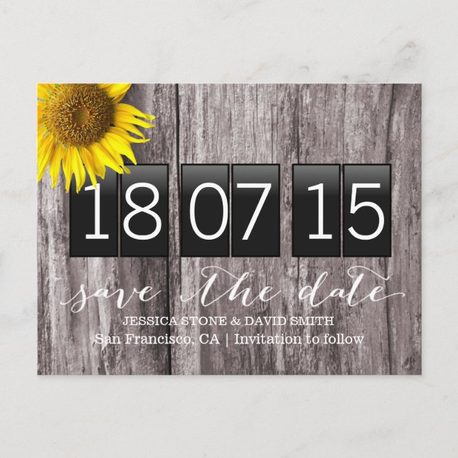 Country Sunflower Wood Background Save the Date Announcement Postcard (Front)