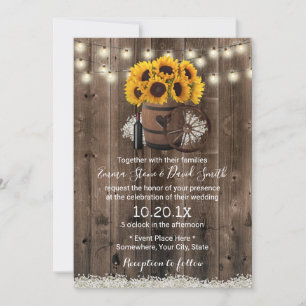 Country Sunflower Wood Barrel Rustic Wedding Invitation