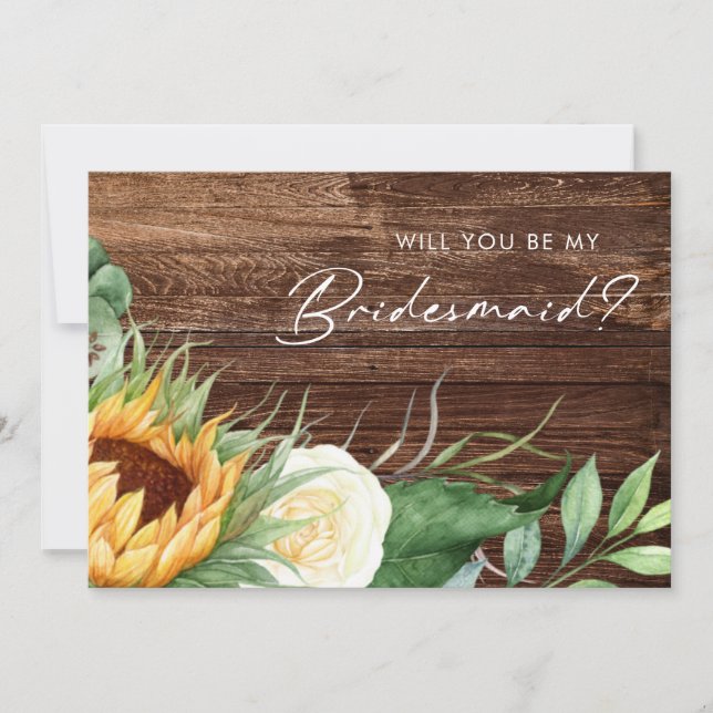 Country Sunflower | Wood Bridesmaid Proposal Card (Front)