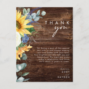 Country Sunflower   Wood Reception Thank You Card
