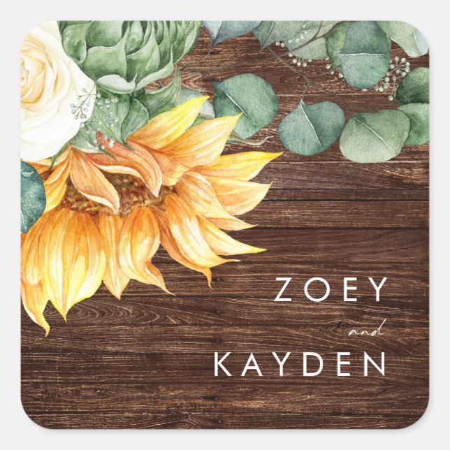 Country Sunflower | Wood Wedding Envelope Seals (Front)