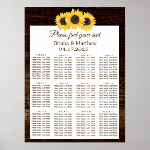 Country Sunflower Wood Wedding Seating Chart
