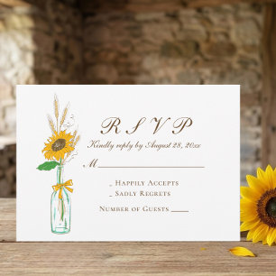 Country Sunflower Yellow Floral Wedding RSVP Card