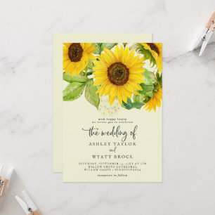 Country Sunflower   Yellow Front and Back Wedding Invitation