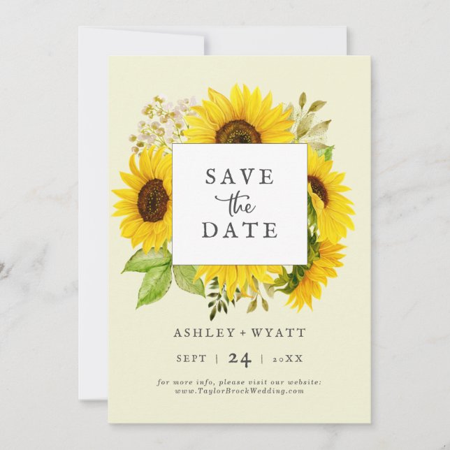 Country Sunflower | Yellow Save the Date Card (Front)
