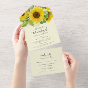 Country Sunflower   Yellow Wedding All In One Invitation