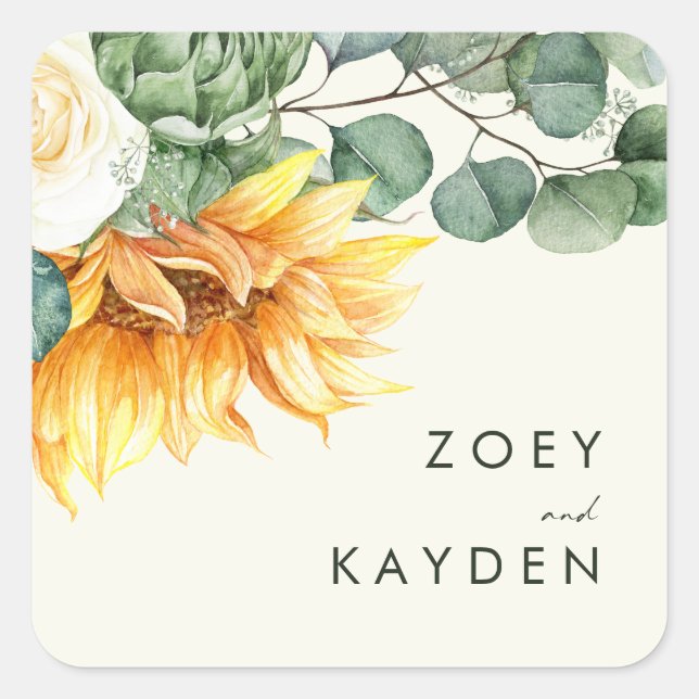 Country Sunflower Yellow Wedding Envelope Seals (Front)