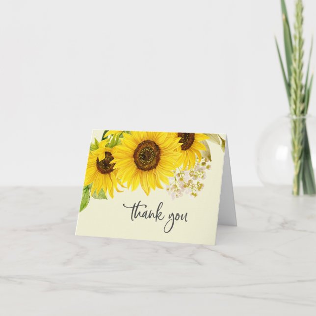 Country Sunflower | Yellow Wedding Thank You Card (Front)