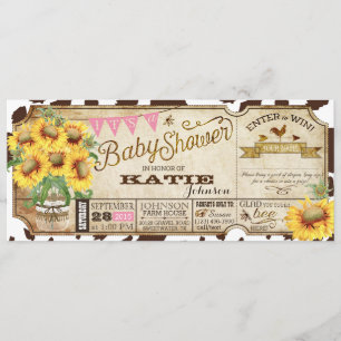 Country Sunflowers and Cow Print Baby Shower Invitation