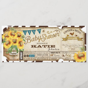 Country Sunflowers and Cow Print Baby Shower Invitation