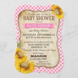 Country Sunflowers and Gingham Check Baby Shower Invitation