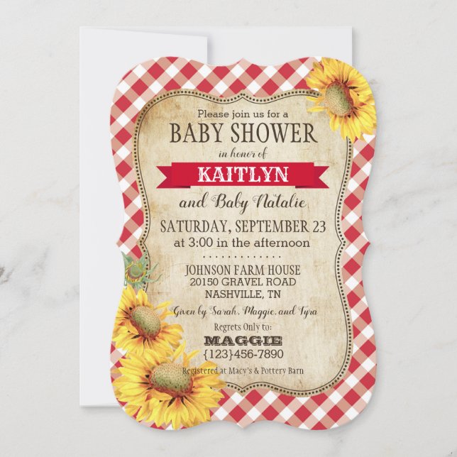 Country Sunflowers and Gingham Check Baby Shower Invitation (Front)