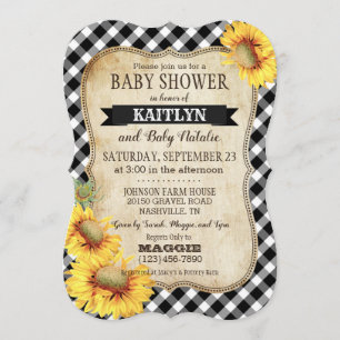 Country Sunflowers and Gingham Check Baby Shower Invitation