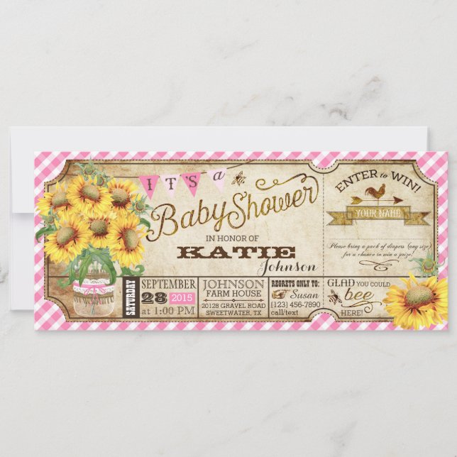 Country Sunflowers and Gingham Check Baby Shower Invitation (Front)