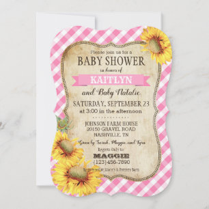 Country Sunflowers and Gingham Check Baby Shower Invitation