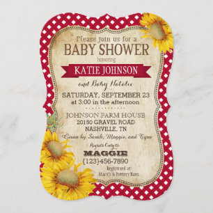 Country Sunflowers and Gingham Check Baby Shower Invitation