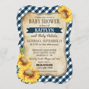 Country Sunflowers and Gingham Check Baby Shower Invitation