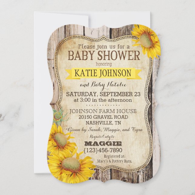 Country Sunflowers and Rustic Wood Baby Shower Invitation (Front)