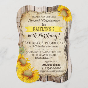 Country Sunflowers and Rustic Wood Birthday Invitation