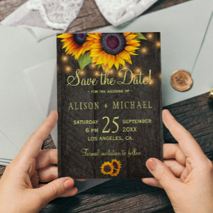 Country sunflowers barn wood printable wedding save the date