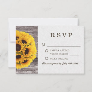 Country Sunflowers Barn Wood Wedding RSVP Card