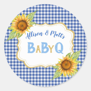 Country Sunflowers Blue Check BBQ BabyQ Classic Round Sticker