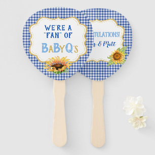 Country Sunflowers Blue Gingham Check BabyQ Hand Fan