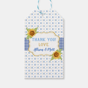 Country Sunflowers Blue Gingham Check Gift Tags