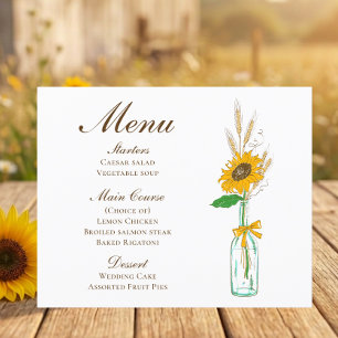 Country Sunflowers Boho Rustic Wedding Menu