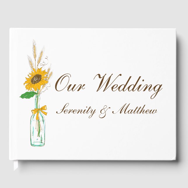 Country Sunflowers Boho Yellow Floral Wedding Guest Book (Front)