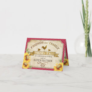 Country Sunflowers Gingham Check Rustic Thank You Card