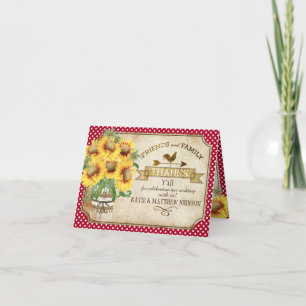 Country Sunflowers Gingham Check Rustic Thank You Card