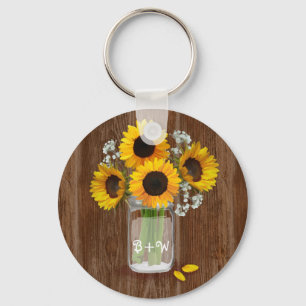 Country Sunflowers in Mason Jar Key Ring