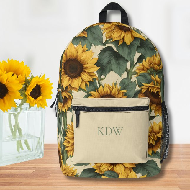 Country Sunflowers Monogram  Printed Backpack (Creator Uploaded)
