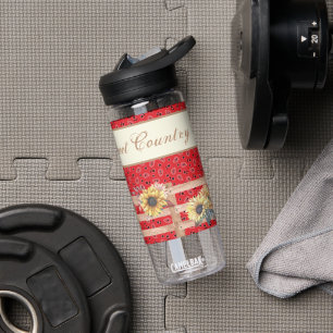 Country Sunflowers on Bandana Print Custom  Water Bottle