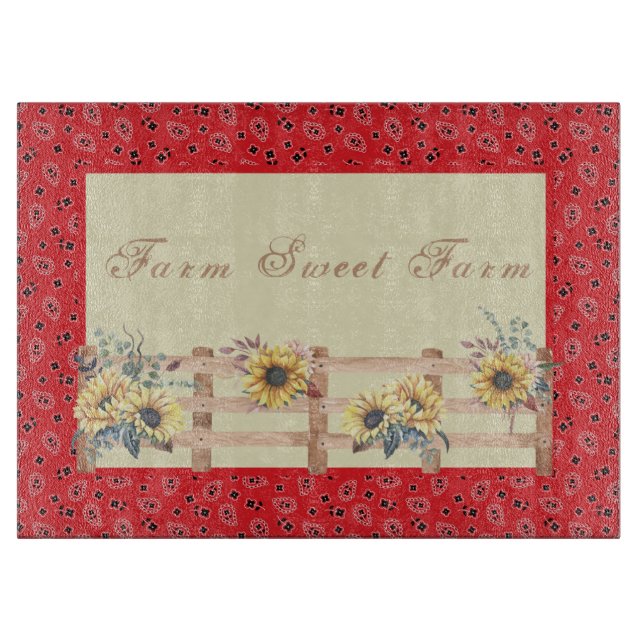 Country Sunflowers on Bandanna Print Custom  Cutting Board (Front)