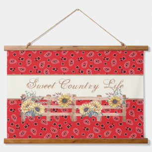 Country Sunflowers on Bandanna Print Custom  Hanging Tapestry