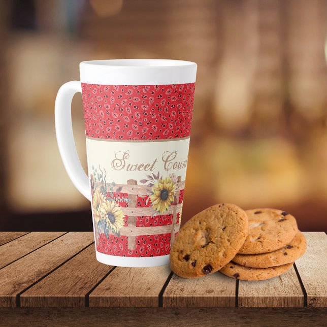 Country Sunflowers on Bandanna Print Custom  Latte Mug (Creator Uploaded)