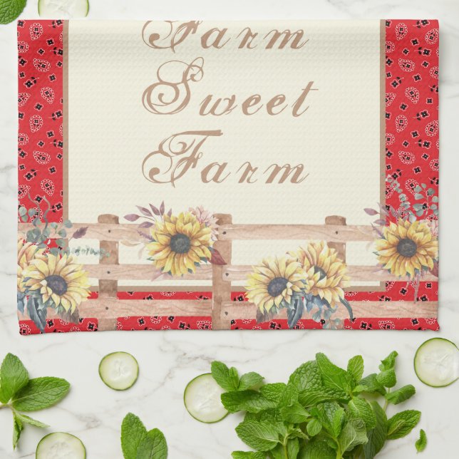 Country Sunflowers on Bandanna Print Custom  Tea Towel (Folded)