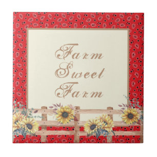 Country Sunflowers on Bandanna Print Custom  Tile