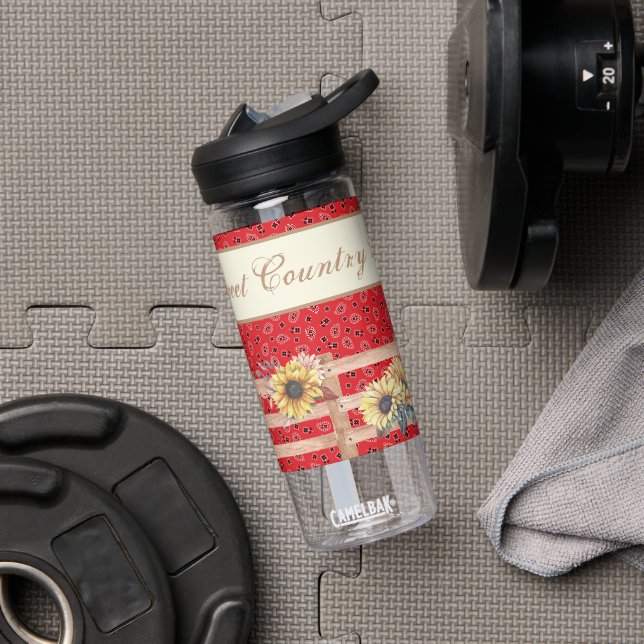 Country Sunflowers on Bandanna Print Custom  Water Bottle (Gym)