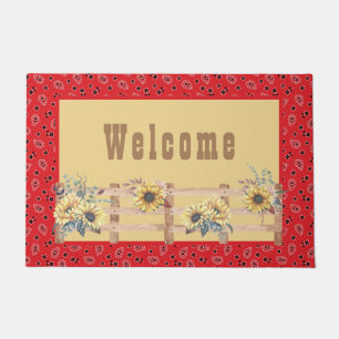 Country Sunflowers on Bandanna Print Doormat