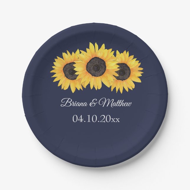 Country Sunflowers on Blue Paper Plate (Front)