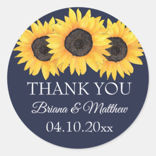 Country Sunflowers on Blue Wedding Favour Sticker