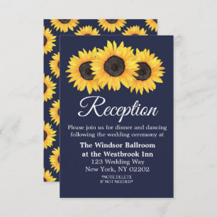Country Sunflowers on Blue Wedding Reception Card